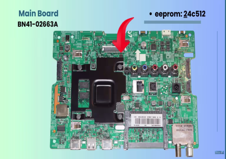 Specific location of the IC1002 (24C512) EEPROM chip on the BN41-02663A main board.