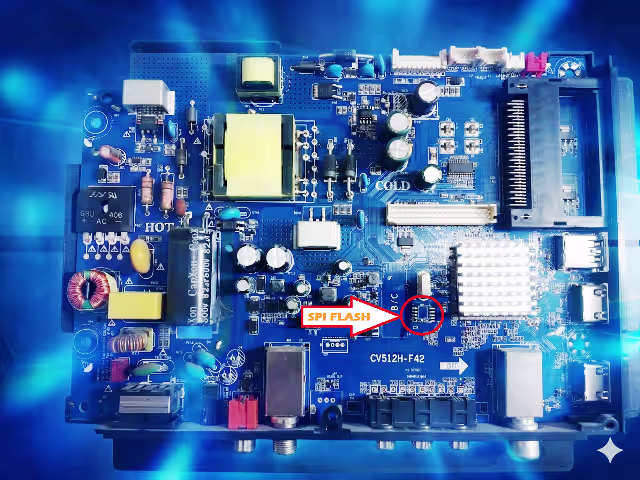 25Q64 SPI flash memory chip location on CV512H-F42 board for firmware programming