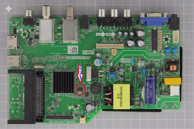 25Q64 SPI Flash IC Location