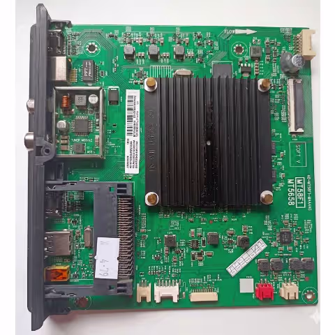 Close-up photograph of the 40-MT58F1-MAA4HG main board used in Thomson 43UD6406 TV, showing chipset, connectors, and component layout